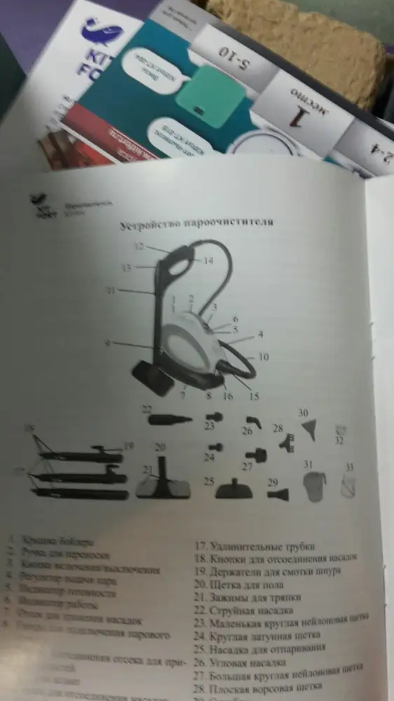 зря потратила свое время только. Пошла я сегодня забирать заказ. открываю коробку 😣и понимаю, что не комплект! Ни тряпочки ни насадок ничего нет!.Фото того что было в коробке выкладываю, а также фото инструкции по эксплуатации, где указано что должно быть.