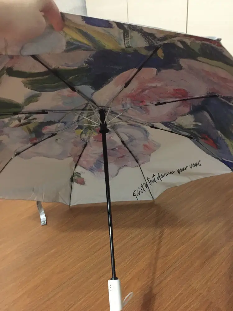 Говоря о самом зонте: цена со скидкой= зонт. Ранее преобрела зонт другой фирмы дешевле. По качеству тот лучше! Зонт красивый, но хлипкий. Натянут плохо