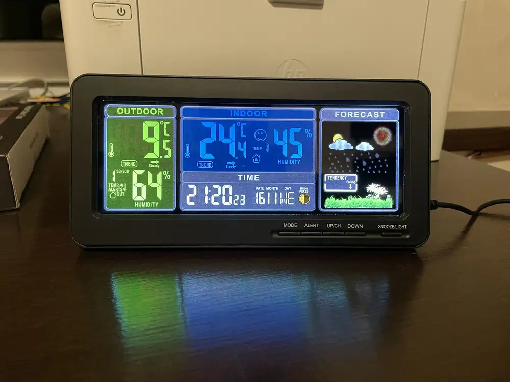 Хорошая штука, показывает точную температуру, яркий экранчик, теперь ориентируемся по ней перед выходом на улицу ) Из минусов, батареек нет в комплекте.